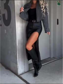 Women's Mid Pu Leather skirt solid Color slit sexy Hip Hugging skirt High Street Party Fashion Punk Style Autumn Skirt