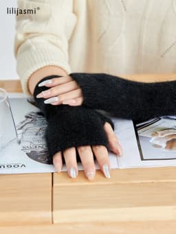 Mink Cashmere Autumn Winter Gloves Cable Seamless Comfy Fingerless Warm Racoon Wool Mitten Thumb Hole Mitts Female Lovely