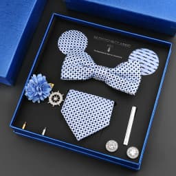 Luxury Neck Tie Set For Men Classic Brand Necktie Bowtie Hanky Cufflinks Floral Brooches Tie Clip Set Wedding Business Box Gift