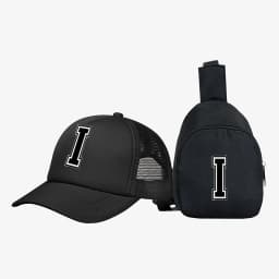 2pcs Kids' 26 letter printed pattern truck hat+chest bag set, stylish casual sunhat, portable storage purse, suitable for daily