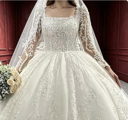 Customized Wedding Dress Luxury Square Neck Long Sleeves Lace Appliques Ball Gown With Veil Cathedral Train Made Bridal For Brid