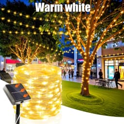 Solar Silver Wire Light String Halloween Christmas Weddings Parties Outdoor Waterproof Eaves Decorations Fairy String Lights