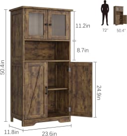 UK Tall Bathroom Cabinet with 4 Doors and Adjustable Shelves, 50" Freestanding Bathroom Storage Cabinet Farmhouse Cupboard for K