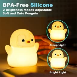 Penguin Nursery Night Light, LED Squishy Silicone Lamp, 2 Levels Dimmable Bedroom Nightlight for Kids, Touch Lights, Decor Lamps