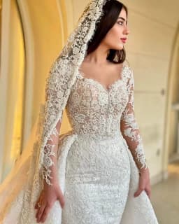 Customized Elegant Mermaid Wedding DressesDetachable Train Romantic Lace Long Sleeve Bride Dresses For Vestidos De Novia