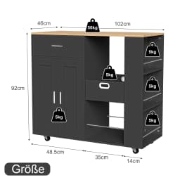 Rosahqnda Mobile Kitchen Island, Kitchen Trolley,Removable Storage Box,Oak tabletop,Storage Cabinets For Dining Room,Living Room