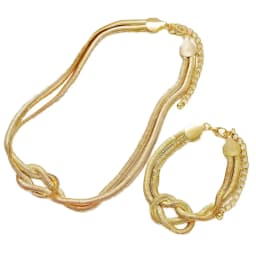 Double Layer Knot Necklace Bracelet Set For Women Gold Color Snake Chain Choker Twisted Chunky Fashion Jewelry Accessories