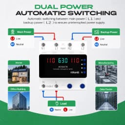 CG LED Display Automatic Transfer Switch 63A 110V Adjustable 2P Dual Power ATS DIN Rail Mount Over Voltage Current Protector