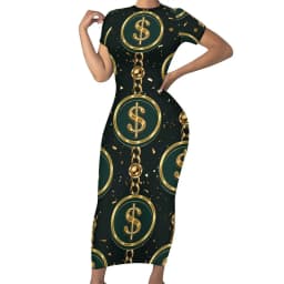 Retro Chains Bodycon Dress Summer Leopard Print Cute Maxi Dresses Women Short Sleeve Graphic Street Fashion Dress 3XL 4XL 5XL