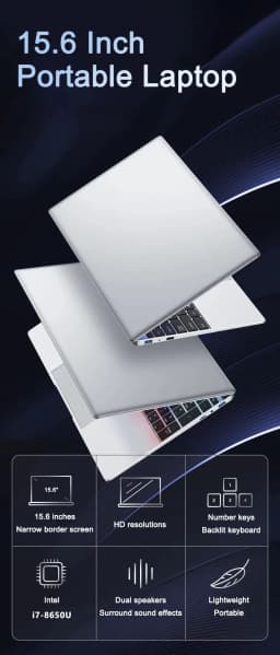New 15.6' Portable Laptop Intel Core I7-8650U Windows 11 Pro Office Laptop 32GB RAM 2TB SSD for Gaming Notebook 5000mAh