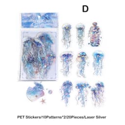 20pcs Twinkle Jellyfish Stickers Pack Laser Silver Collage for Junk Journal DIY Scrapbooking PET Aesthetic Decor