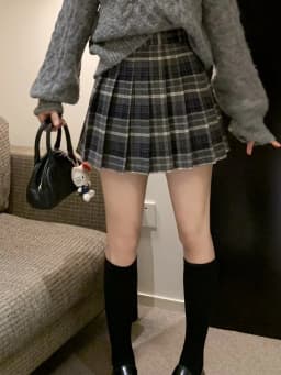 Afashion High Waist Plaid A-Line Skirt Women's Commuter Style Autumn Winter Fashion College Trendy Skirts Polyester Fabric