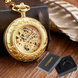 Luxury Pocket Watch with Chain for Man Mechanical Skeleton Roman Numeral Quality Engraved Clock Pocket Watches for Women Lady
