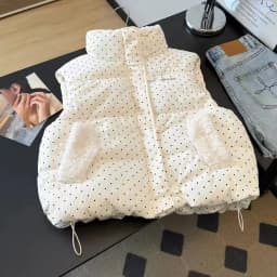 Fall Winter Korean Versatile Sweet Polka Dot Parkas Vest Petite Japanese Warm Fashion Sleeveless Casual Cozy Trendy Soft New