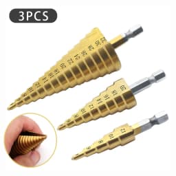 3pcs 1 / 4 " Titanium Coated Metal Hex Core Drill Bits Hss Step Drill Bit Set Cone Hole Cutter Taper Metric 4 - 12 / 20 / 32mm