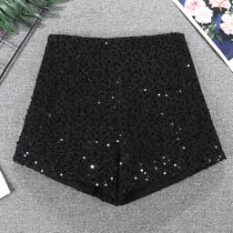 Sequin Shorts Women's Winter High Waist Wool Blend A-Line Casual Short Pants