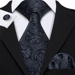 Barry.Wang Black White Gray Silver Men Tie Handkerchief Cufflinks Set Jacquard Necktie for Male Wedding Business Party Gift