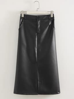 Long Leather Skirts For Women Brown High Quality PU Midi Bodycon Skirt Front Split High Waist Women's Leather Skirt Black Midi