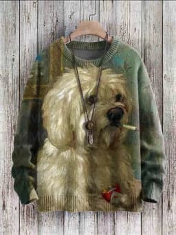 Cute Fox View Art Pattern Print Casual Knit Pullover Sweater Women For Men Sweater