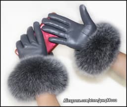 High-end Women's Colored Fox Fur Gloves Touch Screen Natural Leather Sheepskin Cycling Driving Winter Warm Plush Thick Mink Fur