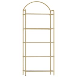 Shelf, Tempered Glass Bookcase, Slim Shelving Unit for Bedroom, Bathroom, Home Office, Steel Frame, 5 Shelves Gold