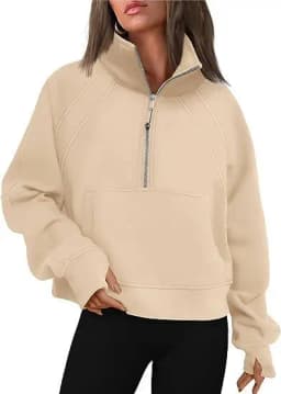 Women's Autumn/Winter Half-Zip Stand Collar Sweatshirt Casual Versatile Long Sleeve Hoodies Pullover