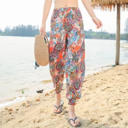 Women's Mosquito-proof Cotton Silk Beach Summer Casual Flower Pants Artificial Cotton Summer Sleeping Pants Thin Adult Bloomers
