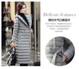 Womans Ultra Light Down Jackets Slim Hooded Extra Long Women White Duck Down Padded Coats Warm Duck Down Parkas With Belt JK-613
