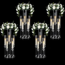 2PCS Acrylic Candelabra 5 Arm Clear Centerpiece for Wedding Table | Crystal Candle Holder with Lampshade for Birthday Christmas Party Home Decor