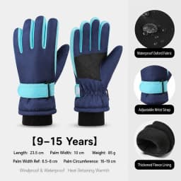 Kids Winter Ski Gloves Waterproof Windproof Children Snow Gloves for Boys Girls Warm Fleece Lining Sports Finger Gloves 3-15Y