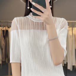 Summer Lace Stitching Ice Silk Knitted Short Sleeve T-Shirt Women Loose Solid Color Mesh Half Sleeve Blouse Thin