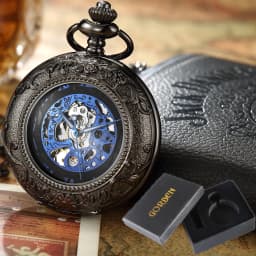 Luxury Pocket Watch with Chain for Man Mechanical Skeleton Roman Numeral Quality Engraved Clock Pocket Watches for Women Lady
