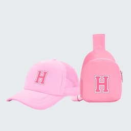 2pcs children's 26-letter printed truck driver hat and chest bag set, lightweight all-in-one visor, suitable for girls' daily