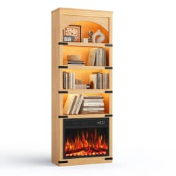 71" Arched 4-Tier Floor Bookshelf with Electric Fireplace & LED, Living Room, 750W/1500W, Black, Customized