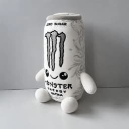 Black White m-o-n-s-t-e-r Energy Can Shaped Plush Toy Zero Sugar Theme Soft Stuffed Doll Desktop Decor Holiday Gift
