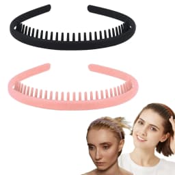 2 PCS Non Slip Fashion Effortless Plastic Headbands with Teeth Comb Skinny Hair Bands for Women Men Teen Girls Sports Headbands