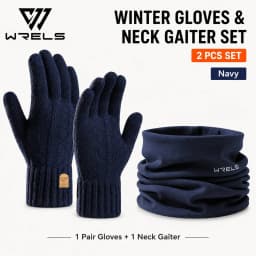 WRELS Winter Warm Gloves Neck Gaiter Set Knitted Gloves Windproof Soft Fleece Neck Warmer For Men Women Outdoor Skiing Cycling
