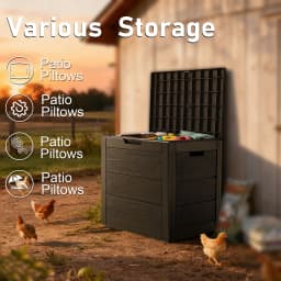 75 Gallon Large Outdoor Deck Box with Lockable Lid & Heavy-Duty Hinged Door - White/Green Heavy-Duty Plastic Storage Container,