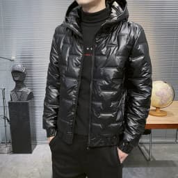 NONEAIR Mens Thick Warm Glossy Black Jackets Outwear Men's Clothings Winter Hooded Parkas Men Windbreaker Fashion Thermal Coats