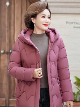 Loose Fit Cotton Jacket for Middle-Aged And Elderly Women Fashionable Large Size down Feather Embroidered Hooded Coat Thick