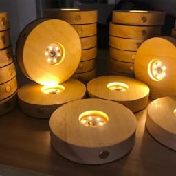8CM Round Solid Wooden Light Base LED Wooden Night Light RGB and 3Colors Solid Crystal Ball Base Lamp Batteries Powered Wireless