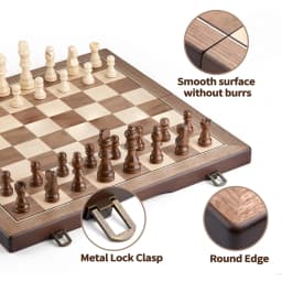 Magnetic Wooden Chess Set 39.37cm/15.5inch with 2 Additional queens, Folding Portable Travel Board, Suitable for Tournament