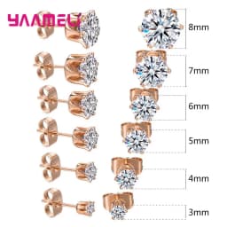 925 Sterling Silver Stud Earring Cubic Zircon Rhinestone Claw Setting Jewelry for Man Woman 3/4/5/6/7/8MM Mix Size 6 Pairs