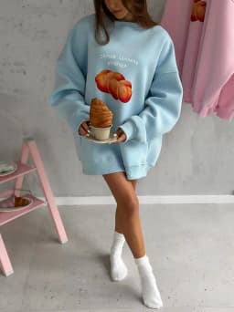Blue Russian Bread Printing Oversized Sweatshirt Women Thin Autumn 2026 Hoodies O Neck Long Sleeve Loose European Fashion 3XL