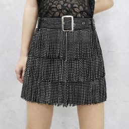 Afashion Tassel Heavy Work Rhinestone Waist Belt Multi Layer Cake Skirt a Line Skirt Half Body Skirt European Style Cotton De
