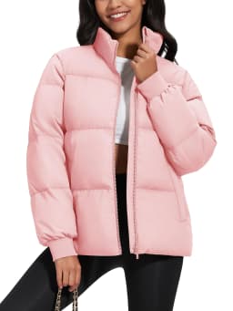 TACVASEN Winter Padded Puffer Down Coats Womens Warmth Stand Collar Full Zip-up Jackets Lightweight Waterproof Quilted Outwears