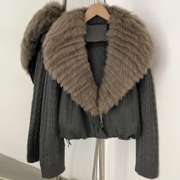 OFTBUY 90 White Duck Down Jacket Cable Knit Sleeve Zipper Drawstring Hem Cropped Coat Women Winter Real Layered Fox Fur Collar
