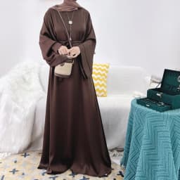 Regular-Fit Plain Stain Dubai Abaya Muslim Long Women Dress Modest Islamic Clothing Hijabi Robe-Long Wide Sleeves, Side Pockets