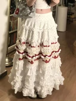 High-end Sweet Patchwork Polka Dot Chiffon Long Skirts Y2K Skirt Women High Waist Multi-Layer A-line Flower Print Skirt Harajuku