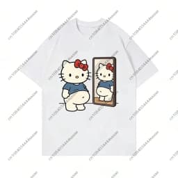 2026 New Kawaii Mirror Print Oversized T-shirt Women Y2K Streetwear Harajuku Casual Short Sleeve Daily Casual Tee